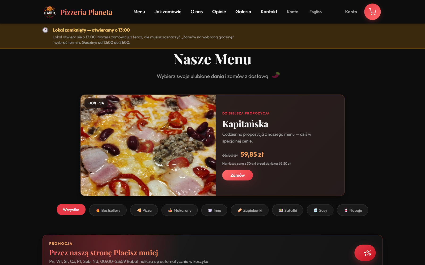 Pizzeria Planeta — strona zamówień